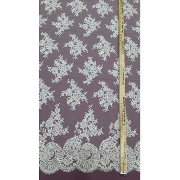 ткань цвета слоновой кости шнурка Секин 140км вышитая бисером, белизна вышила Бридал шнурку свадьбы