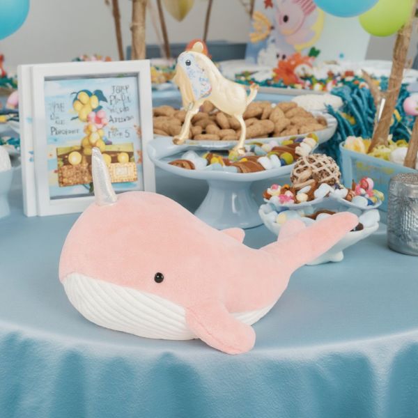 MorisMos 24 Inch Soft Pink Plush Whale Narwhal Ultra-Soft Stuffed Cotton Funny Hugging Pillow Decor Girls Kids Party Accessory