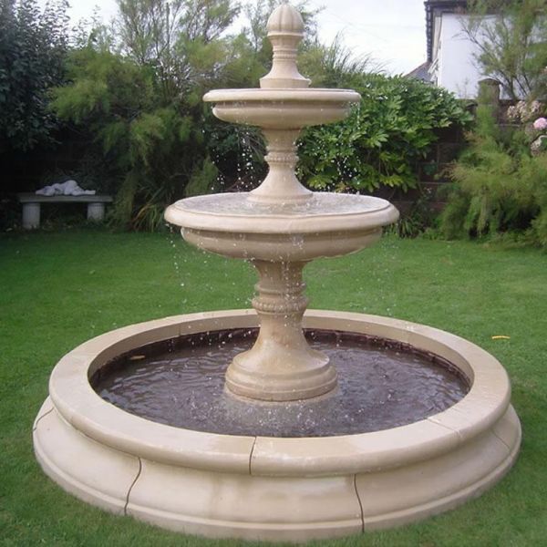 Discount outdoor water fountains yellow marble water fountain with two tiers for garden decoration