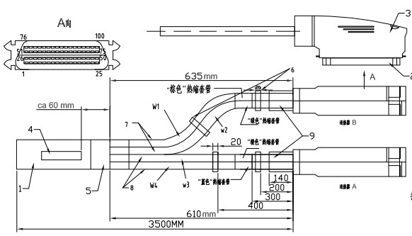 конец сборки кабеля одного хобота Telco 100pos RJ21 с соединителем 2pcs