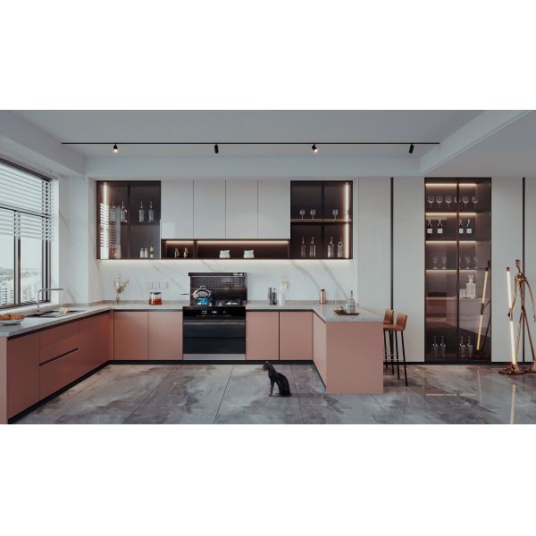 Factory Cherry Kitchen Cabinet With Raised Door With Granite Countertop