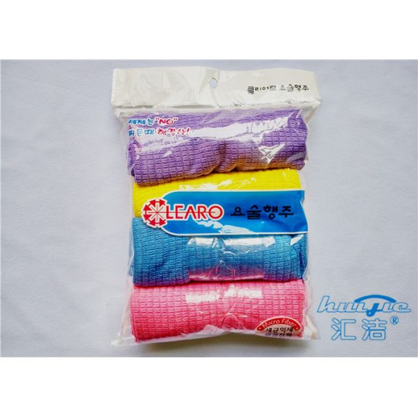 4P Plaid Household Microfiber Cloth For Window Cleaning , Purple Cleaning Cloth