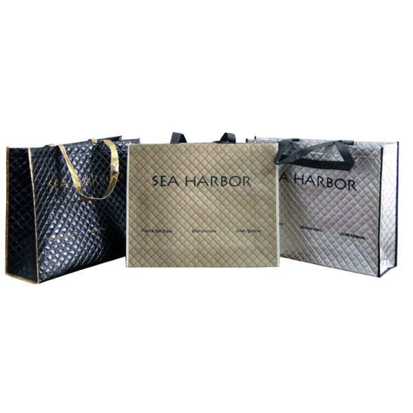 75g Shining Black Square Veins Non Woven Reuseable Carrier Bags For Shopping