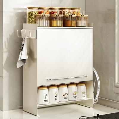 4 Layer Iron Standing Type Living Room Ceramic Mug with Side Pull Door Storage Cabinet Kitchen Seasoning Jar Bottle Organize Box