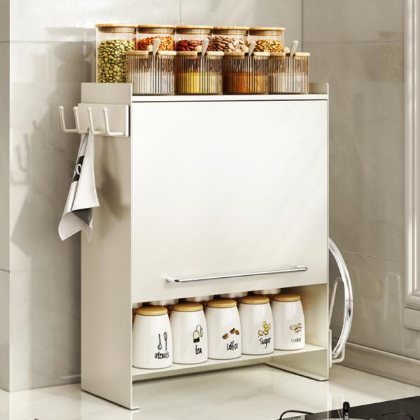 4 Layer Iron Standing Type Living Room Ceramic Mug with Side Pull Door Storage Cabinet Kitchen Seasoning Jar Bottle Organize Box