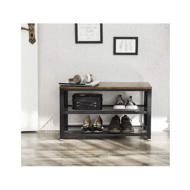 Mail Packing Shoe Storage Bench with White Finish and Wooden Shoe Rack