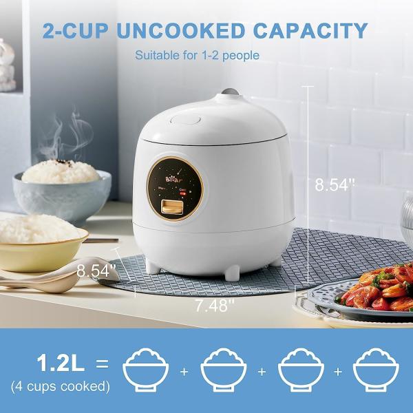 Braising Cups Mini Rice Cooker 2-Cups Uncooked 1.2L Portable Non-Stick