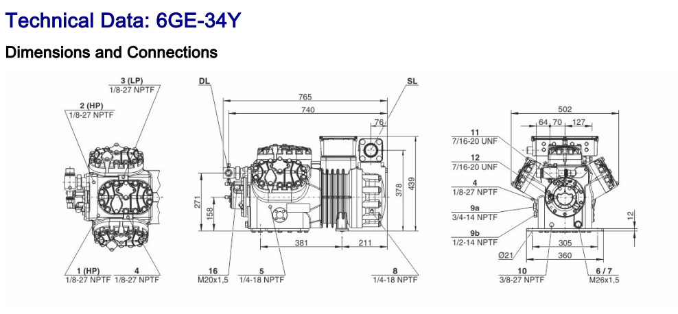 6GE-34 Piston Semi Hermetic Compressors Green Refrigeration Machine 34HP 400V 50Hz (6GE-30.2)