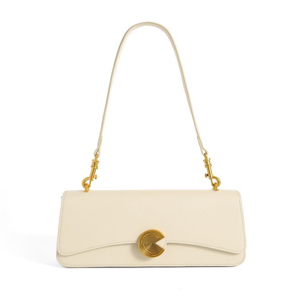 NEW REAL COWHIDE SHOULDER BAG WOMEN'S SLANT BAG HIGH-GRADE HAND-HELD BAGUETTE BAG COWHIDE UNDERARM BAG