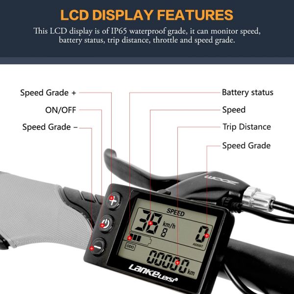 Black LANKELEISI Fat Tire Electric Bike 1000W Motor Folding 20 Inch