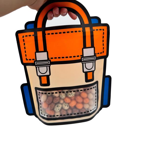 Schoolbag Custom Shaped Pouches Plastic With Matte Clear Window For Storage Candies Sweet Treats