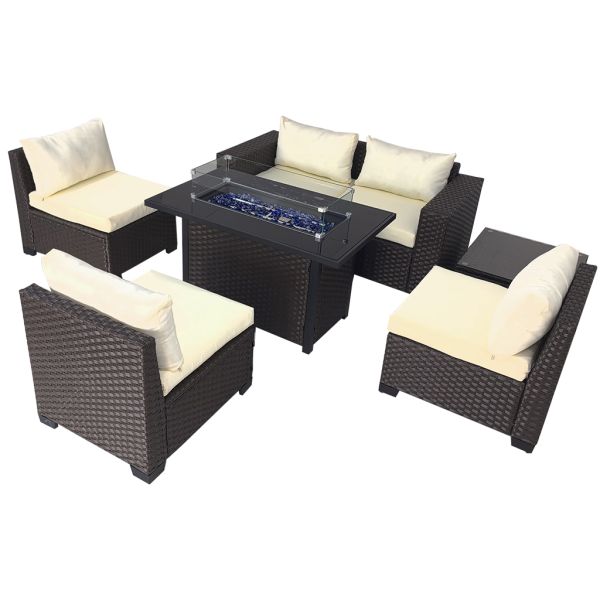 Factory Wholesale Wicker Rattan Outdoor Sectional Sofa Set with Fire Pit Table  Knock Down Patio Furniture Set
