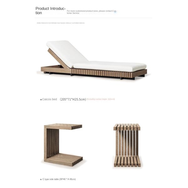 Customized Luxury Pool Teak Wood Lounge Chair With 5 Gears Backrest Adjustment Lesiure Bed