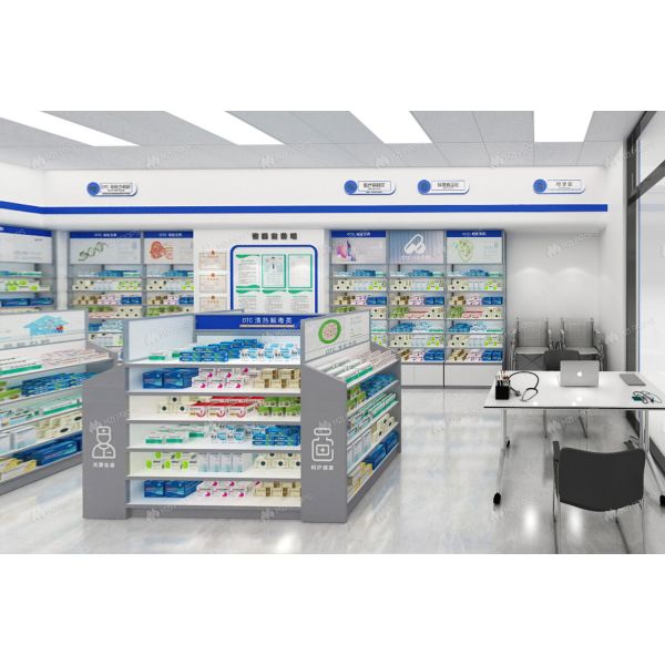 04-XDZYS008 Modern Pharmacy Counter Table Medicine Store Display Pharmacy Shelves For Pharmacy Shop Interior Design