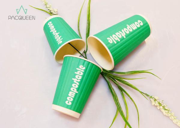Compostable Hot Beverage Disposable Cups PE / PLA Lining Eco Friendly Printing