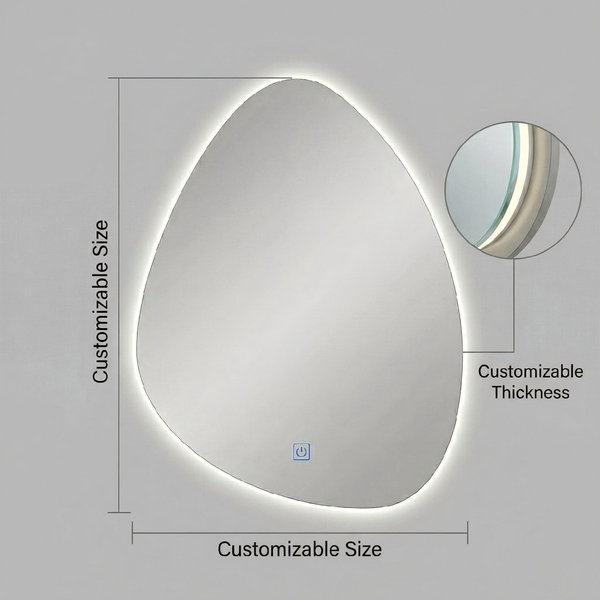 Kingstin Asymmetrical LED Bathroom Mirror Pebble Irregular Wall Mounted Lighted Vanity Mirror 3 Colors Dimmable