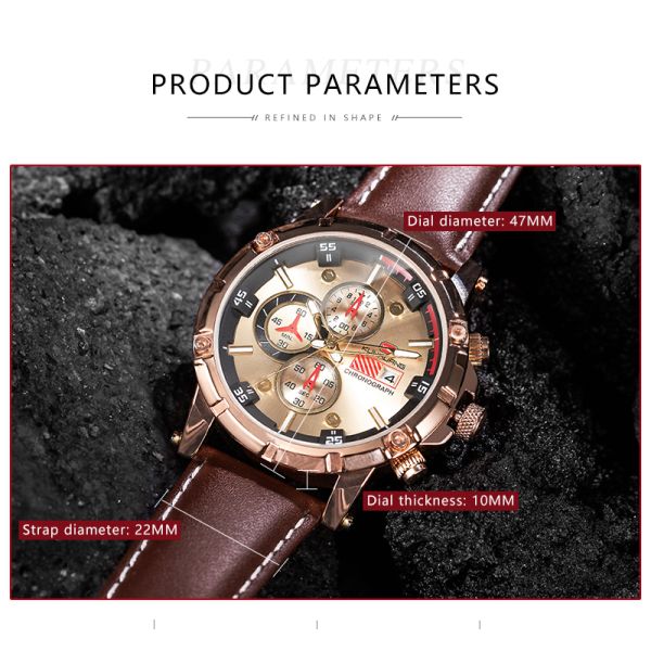 30 Meters Waterproof 11cm*8cm*7.5cm Mens Chronograph Watches