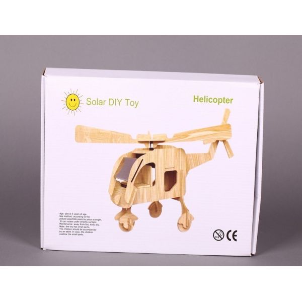 DIY Solar Power Educational Toys Helicopter Wooden Airplane Toy For Kids