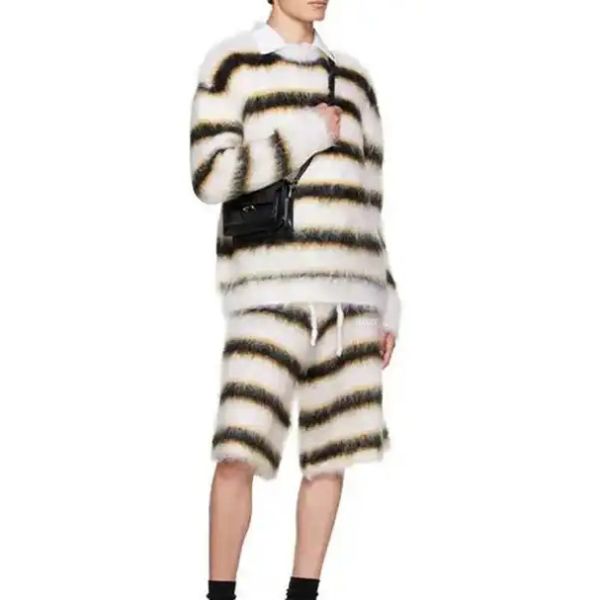 Oem Manufacturers Custom Mohair Men'S Flare Shorts Oversized Drawstring Winter Knitted Fluffy Flared Sweatpants for Men