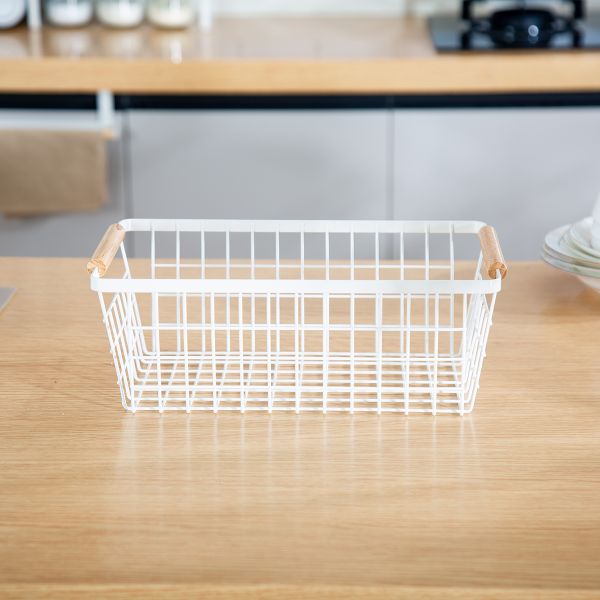 Metal Living Room Organizer White Table Wire Mesh Storage Baskets
