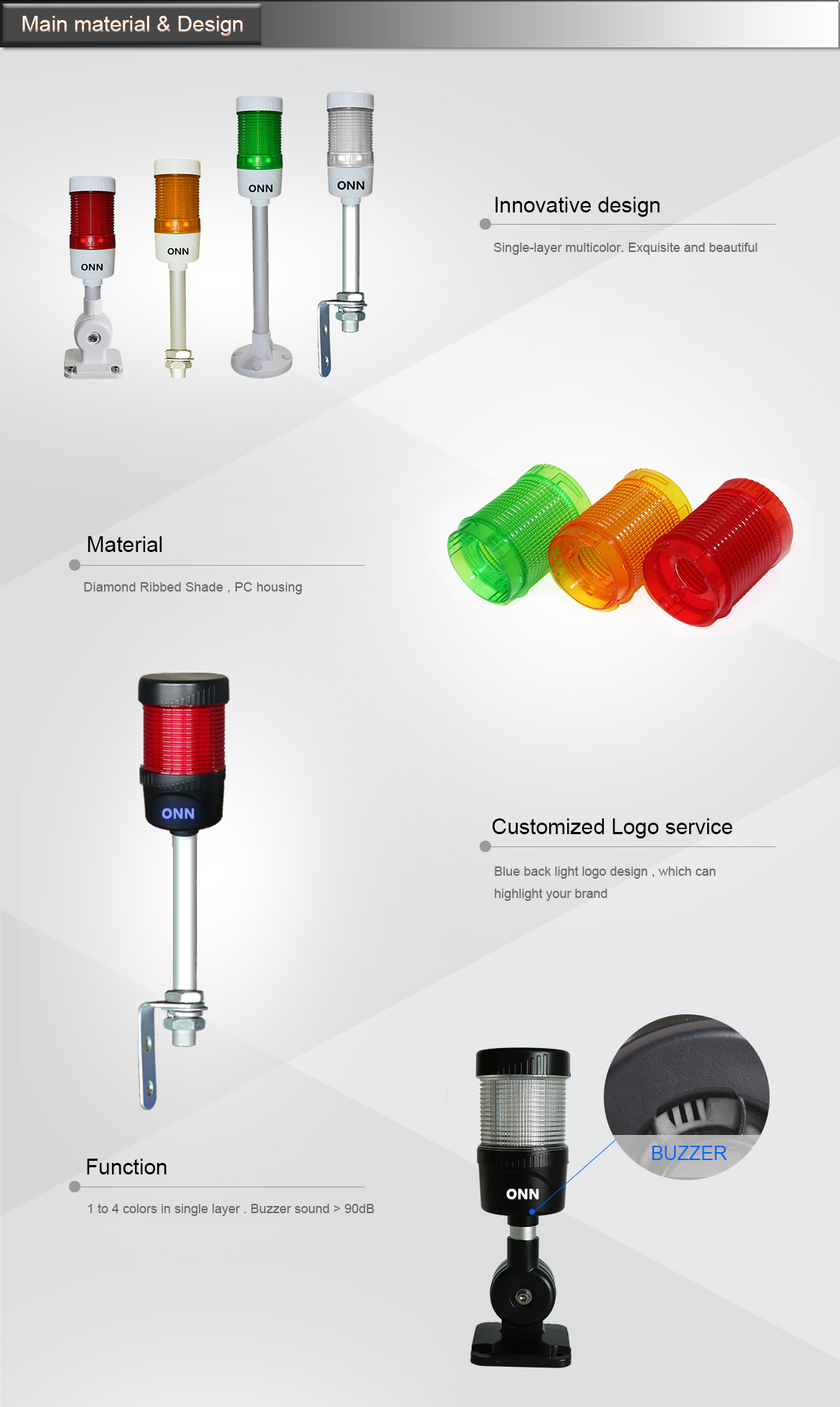 ONN M4-1 Single Layer RYG LED Signal Tower Light IP53 Tri Color Machine Status Indicator Lights