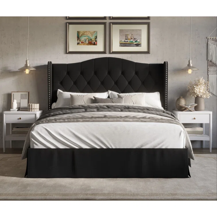 wholesale upholstered platform black fabric storage wooden double full twin king queen size bed frame modern with storag