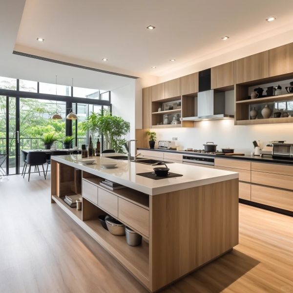 Armoires de cuisine personnalisées en bois naturel