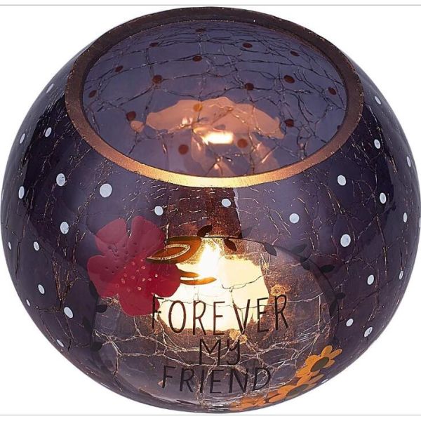 Unique Decorative Round Colored Cracked purple Glass Candle Holder with Decaling flower