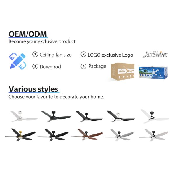 Ventilador de teto de controle remoto inteligente de 52 polegadas lâminas de plástico branco para casa moderna inteligente