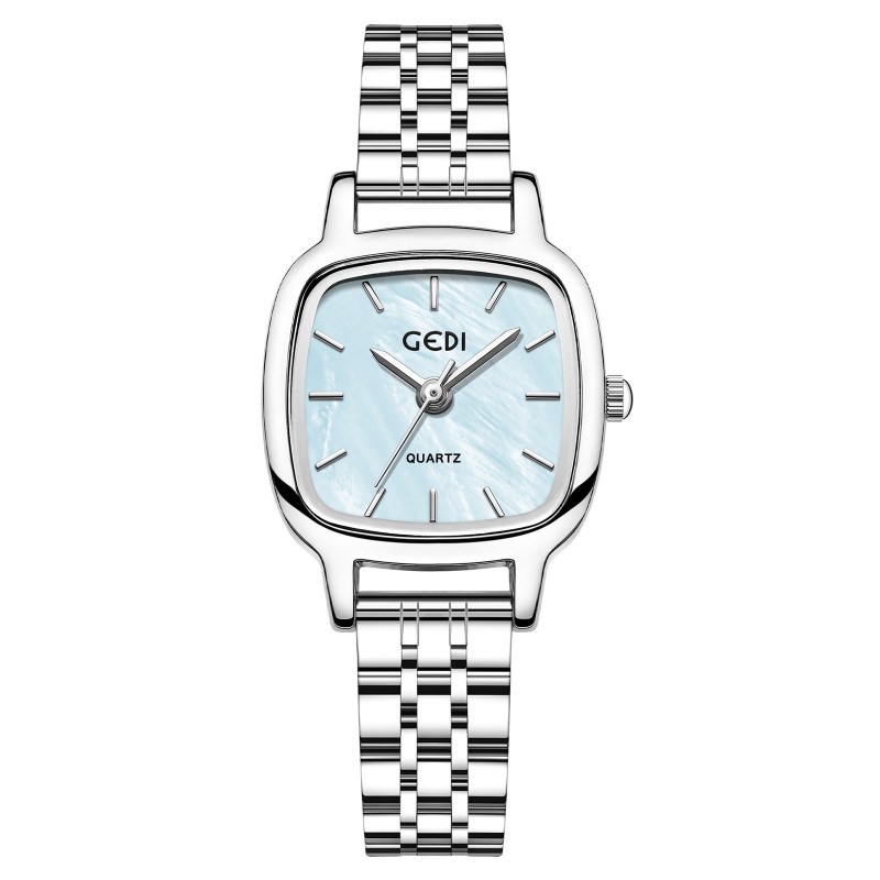 Retro Square Dial Ladies Stainless Steel Band Quartz Watch Slim Lightweight Minimalist Dress Wristwatch for Women