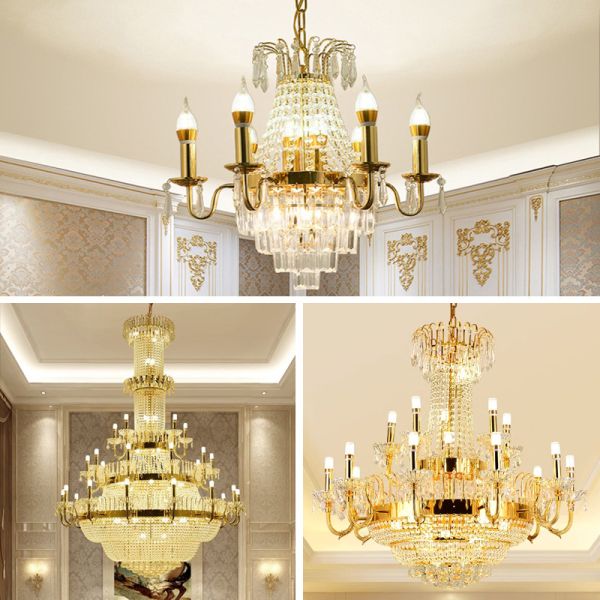 JYLIGHTING Lustre Rétro Européen de Luxe en Cristal pour Hôtel Salon Bougie en Cristal Lustre