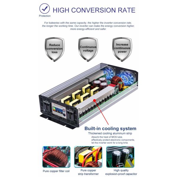 12V 24V Car Power Inverter DC To AC Pure Sine Wave Inverter 3000W