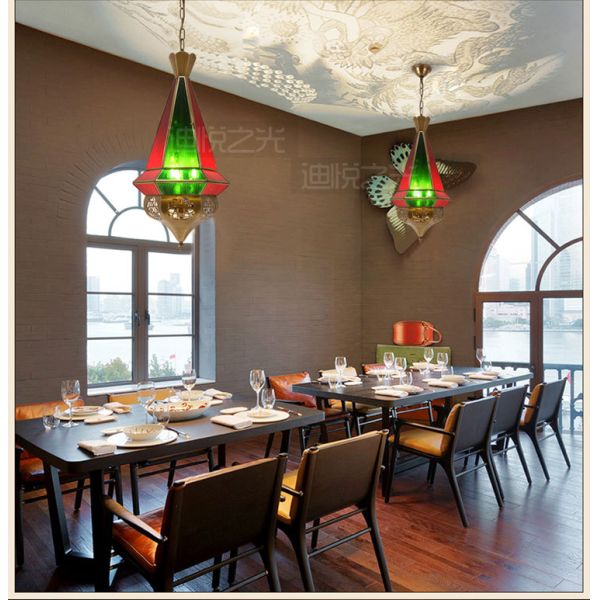 Lampe Flux lumineux lm 80 Lustre de cuivre fait à la main pour le style arabe musulman Vintage Lampes d'éclairage intérieur en verre coloré