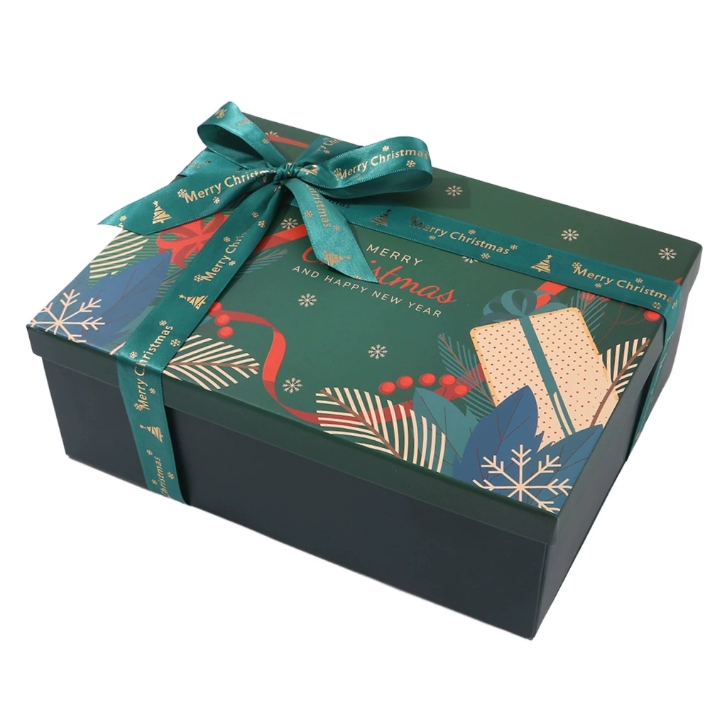 Christmas Rigid Gift Box With Ribbon Closure For Holiday Packaging