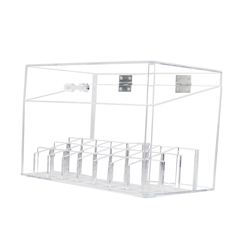 Clear Acrylic Makeup Storage Case with Flip Lid Multifunctional Desktop Organizer for Lipstick Nail Polish & Makeup Brushes