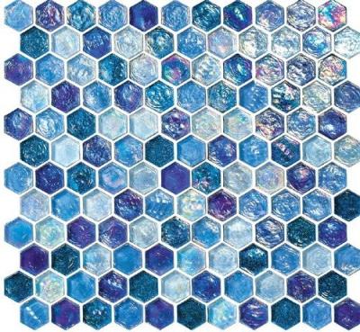 Hexagon blue water waving glass mosaic tile for bathroom decoration