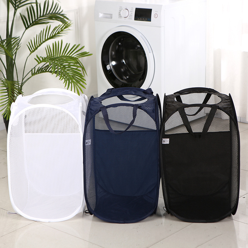 Home Storage Folding Laundry Basket Cloth Standing Type Pop Basket for Bathroom Use Foldable Bag
