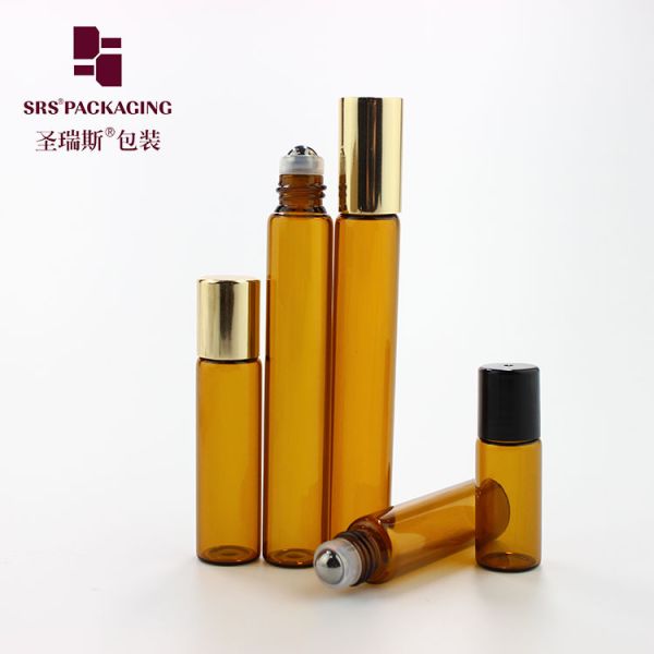 Empty Amber Perfume Glass Roll On Bottle 3ml 5ml 10ml With Metal Roller Ball