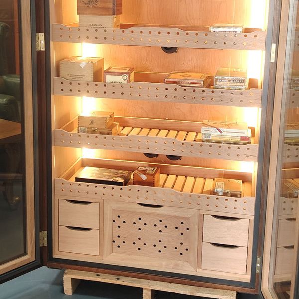 Dual Door Solid Wood Frame Cabinet Cigar Cooler Humidifier With LED Lighting