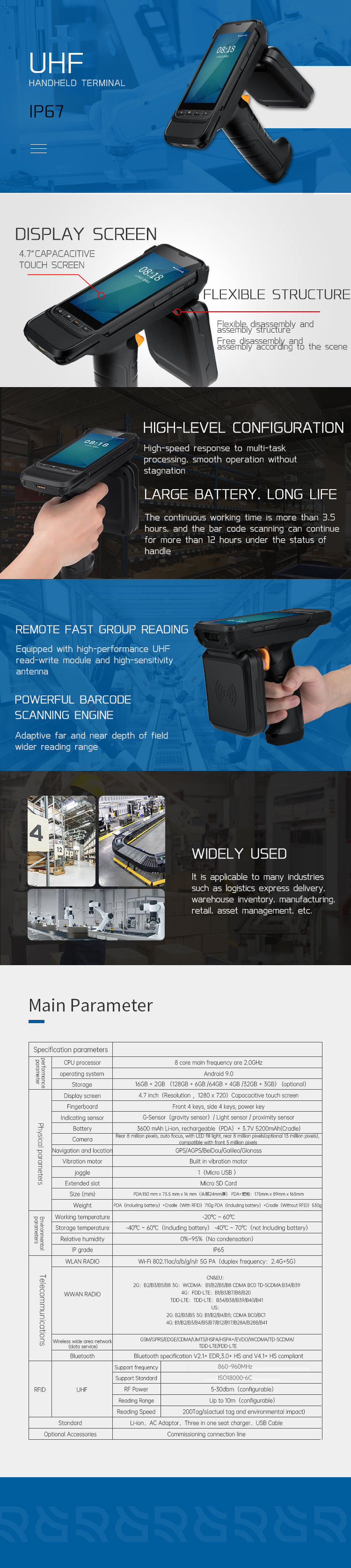 RFID UHF Reader Writer Wifi 4g 860-960 Mhz Длинный диапазон RFID Reader Inventory Multi Tag RFID Ручное устройство Android