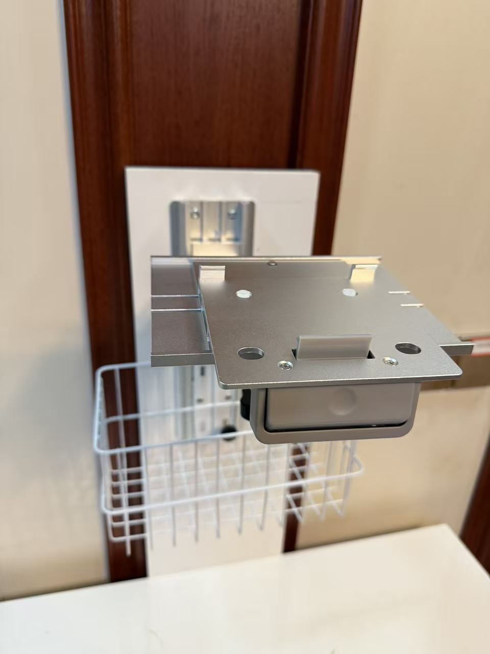 Height Adjustable White Wall Mount Bracket for Patient Monitor in Hospital Ward