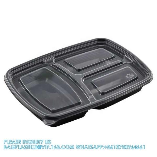 Takeaway Microwavable Plastic Disposable 3 Compartment Bento Food Storage Lunch Boxes / Meal Prep Containers