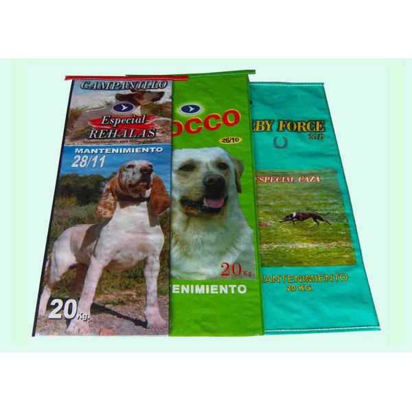 Single Stitched Plastic Feed Bags , Recycle Dog Food Bags 25 Kg Moisture Proof