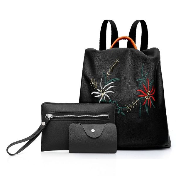 Wild Embroidery College Wind Bag Small Fresh Backpack PU leather embroidery wild simple college style wind Shells should