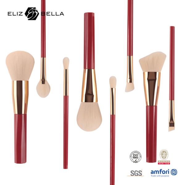 a composição das mulheres 8pcs escova o grupo 100% Syntheitc, punho de escova cosmético do cabelo de Rose Gold Ferrule plástico vermelho