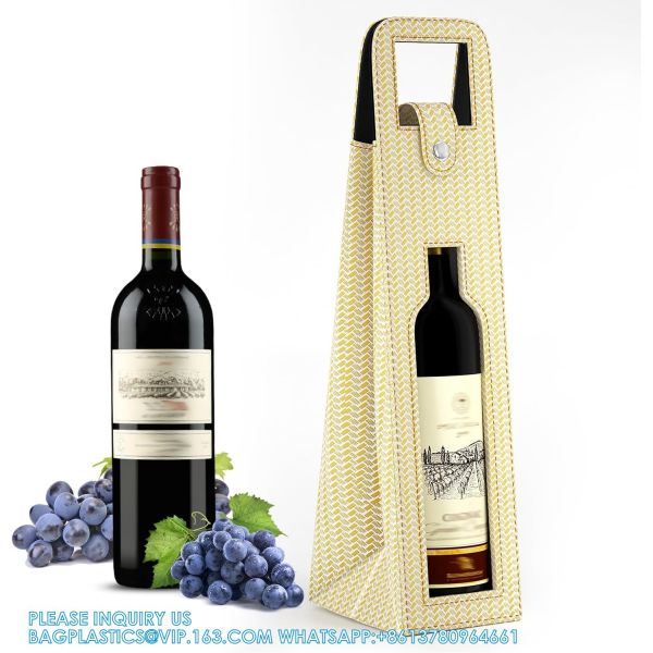 Leather Wine Gift Bag 16.1x3.5x3.5 In, Wine Gift Tote Bag, Reusable Clasp Gift Wine Bag, Portable Wine Protector