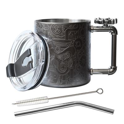 Copo de café de parede dupla de 14oz estilo Steampunk, para aliviar o stress, caneca de café com alça giroscópica.
