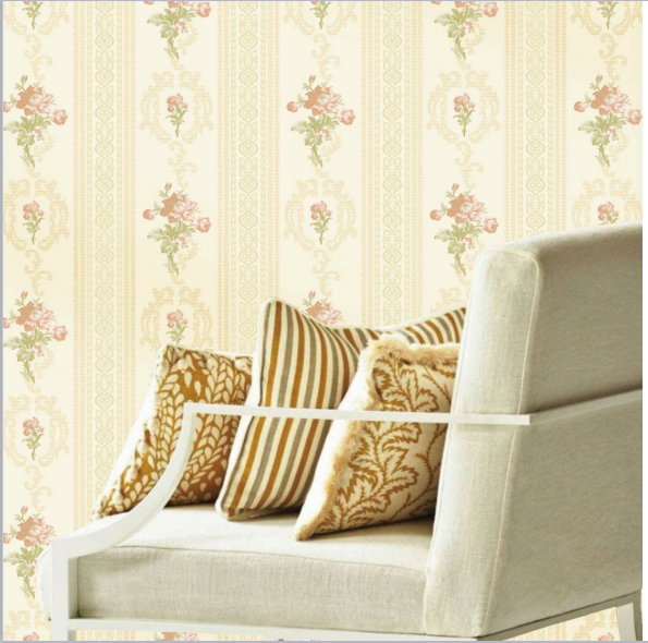 Concise European Flower Strippable Living Room Wallpaper With Vertical Striped
