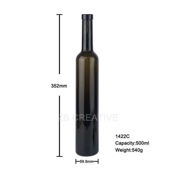 Bar Closure Slender Glass Ice Wine Bottle 500ml Antique Green Flint 540g 1422C