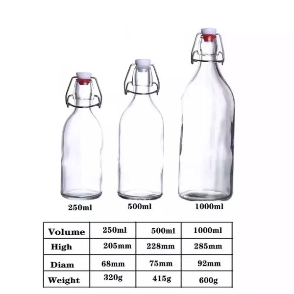 Round 600ml Glass Bottle With Stopper Caps Carafe Swing Top Beer Bottle Kombucha Bottle Beverage